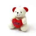 Simpatico portachiavi orsetto di peluche bianco con ciondolo cuore rosso regalo giocattolo. - Altezza Seduto Circa 9cm / Bianco avorio