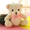Simpatico orsetto di peluche con fiocco portachiavi, morbida bambola ciondolo per borsa. - Portachiavi / Bianco avorio