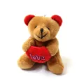 Simpatico orsetto di peluche marrone portachiavi con cuore rosso ricamato love bambola regalo. - Altezza Seduto Circa 9cm / Marrone scuro
