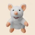 Giocattolo marionetta a mano di topo in peluche bianco con dettagli rosa, bambola animale. - Burattino a Mano Topo Seduto