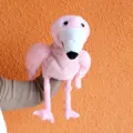 Pink flamingo plush hand puppet, soft animal toy for kids storytelling and kindergarten show. - Flamingo
