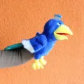 Blue plush bird hand puppet toy, cute animal doll for kids storytelling, kindergarten interactive performance. - Peacock