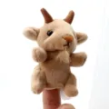 Cute plush goat finger puppet, brown animal soft toy for kids storytelling and fun play. - Goat