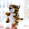 Cute tiger plush finger puppet toy, soft animal doll for kids storytelling and performance. - Tiger