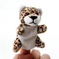 Cute leopard plush finger puppet toy for kids storytelling, soft animal doll for shows. - Leopard