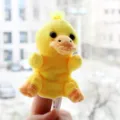 Cute yellow duck plush finger puppet toy for kids interactive storytelling shows. - Duck