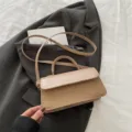 Khaki woven embossed crossbody bag, stylish women's shoulder handbag, casual retro daily purse. - Khaki