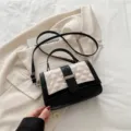 Chique zwart-witte gewatteerde crossbodytas voor dames, elegante schoudertas. - Wit en Zwart
