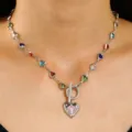 Stunning silver-tone colorful heart charm necklace with toggle clasp for women and beach wear. - Heart Necklace (8699) / Silver