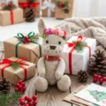 Handmade Christmas fabric dog doll ornament with flower crown, cute holiday festive desktop decor. - Christmas Burlap Dog (ML-M595)