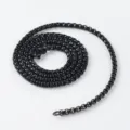 Black stainless steel box chain necklace, durable 3mm width metal jewelry accessory for men women. - Square Pearl Chain / 2.5mm x 60cm / Black