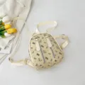 Kleine beige rugzak voor dames met schattige berenprint en handige dubbele ritsvakken. - Broken Wit