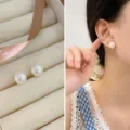 S925 Sterling Silber schimmernde Perle Ohrringe elegante Retro Stil Damen Schmuck - Japan Rosa 10mm