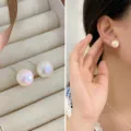 Elegante S925 Sterling Silber schimmernde Perlen Ohrstecker im Retro Stil Damen Schmuck. - Japan Rosa 14mm