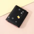 Black short women's wallet trifold design with butterfly metal charm and cute floral print. - Black