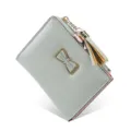 Short women's wallet mint green PU leather card holder stylish purse with bow tassel. - Light Green