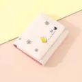 Pink short women wallet trifold design cute butterfly metal charm compact card holder purse - Milky White