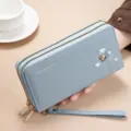 Monedero largo mujer doble cremallera cartera de cuero PU tarjetero bolso elegante. - Estilo de Doble Cremallera (SLW-501) / Azul