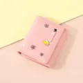 Pink short trifold women wallet with cute butterfly and floral print, compact card holder. - Pink