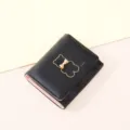 Short women's wallet with cute bear pendant, stylish compact mini purse for daily casual use. - Black