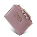 Stylish short women wallet with tassel zipper and metal bow decor, compact design for daily use. - Purple