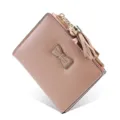 Short women's wallet, stylish PU leather coin purse with bow decoration and chic tassel. - Khaki