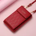 Red mini crossbody phone bag PU leather cute wallet with chain strap and diamond stitching. - Burgundy