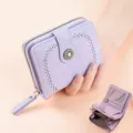 Portafoglio corto da donna in pelle cerata porta carte con cerniera portamonete lavanda - Viola