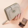 Portafoglio corto da donna in pelle PU con zip portamonete elegante con fessure per carte - Albicocca