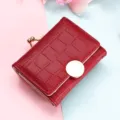 Red Crocodile Pattern Short Wallet Foldable Women Coin Purse Card Holder Chic Compact Design - Burgundy