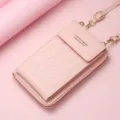 Pink crossbody phone bag with diamond stitching, stylish mini shoulder purse for daily women. - Pink