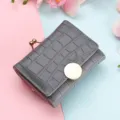 Compact women's short wallet with crocodile pattern, kiss-lock coin purse and golden snap. - Light Gray