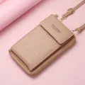 Women khaki quilted crossbody phone bag, PU leather small shoulder purse with zipper pocket. - Beige