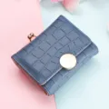 Blue crocodile pattern short wallet, compact folding coin purse with chic round clasp design. - Blue