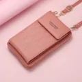 Pink quilted crossbody phone bag for women, PU leather mini shoulder bag with strap. - Dark Red