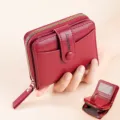 Red short women wallet with zipper coin pocket and card slots, stylish compact purse. - Classic Style / Red