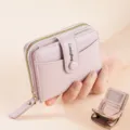Pink women's short wallet with multiple card slots, snap button closure and zip pocket. - Classic Style / Pink