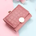 Pink crocodile pattern short folding wallet for women, compact coin purse with metal clasp. - Dark Red