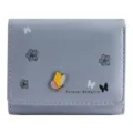 Women short wallet cute butterfly pattern trifold purse casual grey compact card holder new - Milky White
