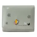 Short women wallet sage green PU leather butterfly cute trifold coin purse compact card holder - Light Green