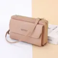Sac bandoulière élégant pour téléphone portable de femme avec double fermeture éclair et rose. - Khaki