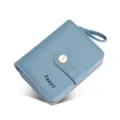Blue short women wallet with zipper and snap button, compact card holder coin purse style. - Blue