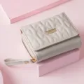 Women short trifold wallet PU leather zipper coin purse card holder chic daily bag - White