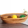 Panier a fruit ovale en rotin tisse, corbeille de rangement creuse pour collation et deco. - Corbeille de Fruits Ovale Creuse en Dentelle