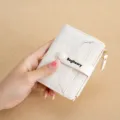 Women white crocodile pattern short bifold wallet with card slots, compact coin purse. - White