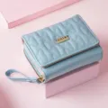 Womens short wallet card holder coin purse zipper PU leather stylish blue minimalist daily use - Blue