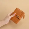 Brown short wallet for women croc embossed bifold card holder with coin pocket - Camel