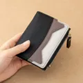 Women's short wallet mini card holder black gray white colorblock coin purse slim - Black