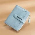 Light blue crocodile pattern short wallet for women with multi-card slots and coin pocket. - Blue