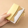 Women color blocked mini wallet cute compact card holder zipper coin purse multi functional - Yellow
